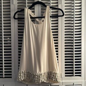 Alice and Olive XS Cream Silk Halter Top with Silver Beading